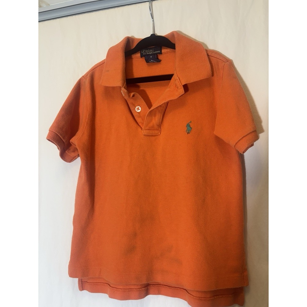 POLO by Ralph Lauren boys polo shirt size 4 100% cotton orange‎ DD34